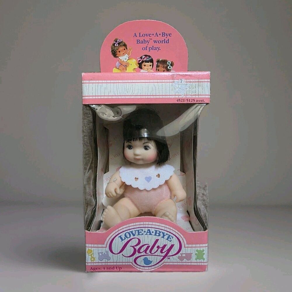 Vintage Hasbro 1987 Love-A-Bye Black Hair Baby Doll w/ Bib Diaper Bottle New